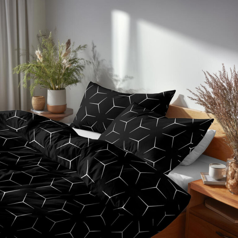 POŚCIEL Z KORY 220x200cm PREMIUM 100% BAWEŁNA KORA Milano Czarno - Białe (8)