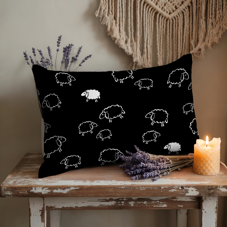 Poszewka na poduszkę 40x60cm BAWEŁNA 100% CERTYFIKAT - Baranki Czarne (2)