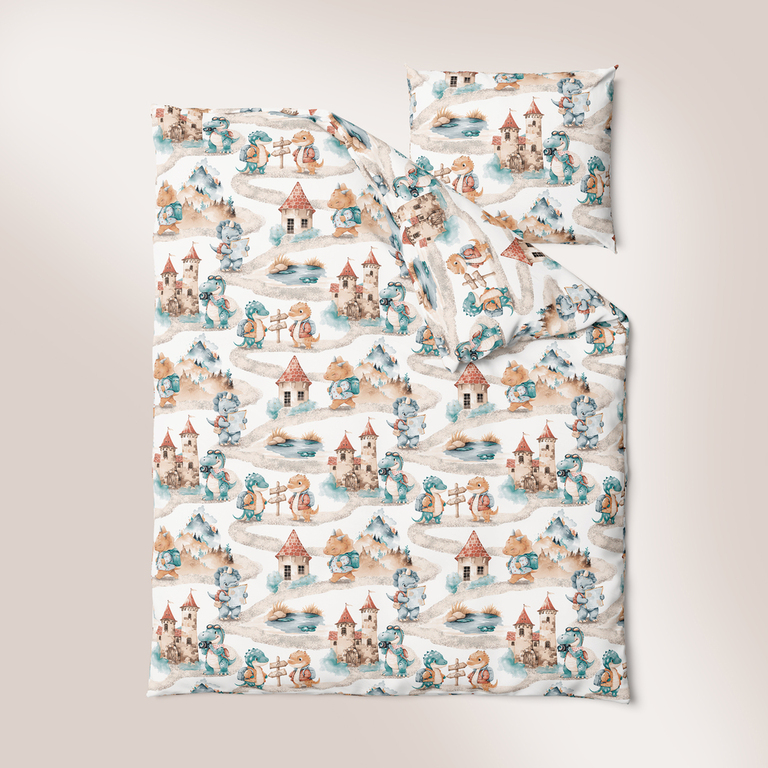 POŚCIEL DZIECIĘCA BAWEŁNA 100x140 + 50x60 100% BAWEŁNA certyfikat 2-el. do Łóżeczka Dinusie w podróży zielone (2)