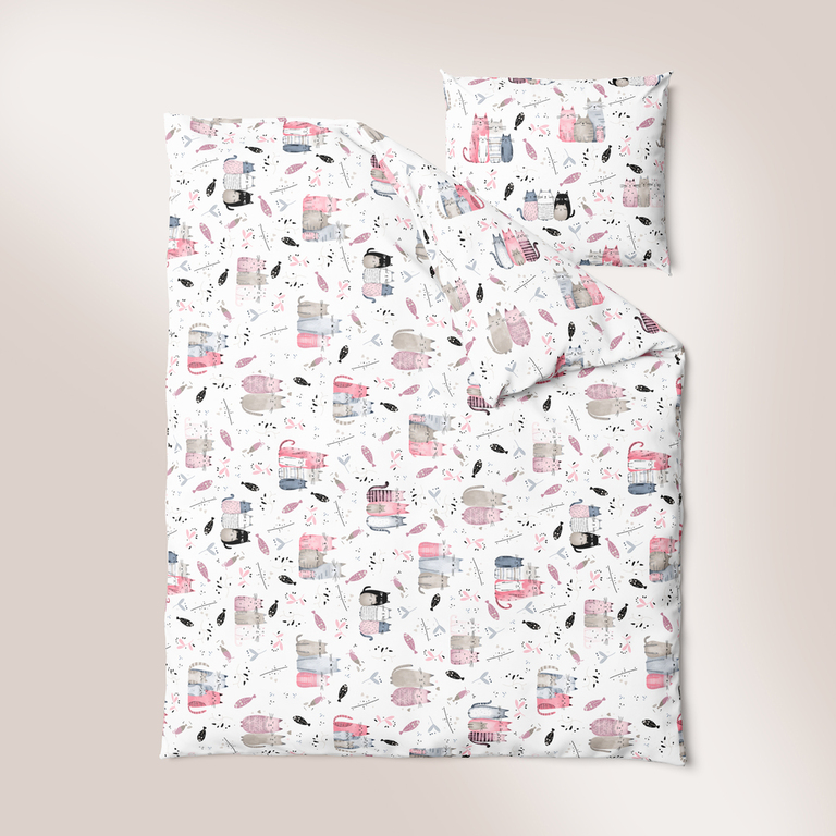 POŚCIEL DZIECIĘCA 90x120 + 40x60 100% BAWEŁNA certyfikat 2-el do Łóżeczka FAMILY CATS PINK (2)