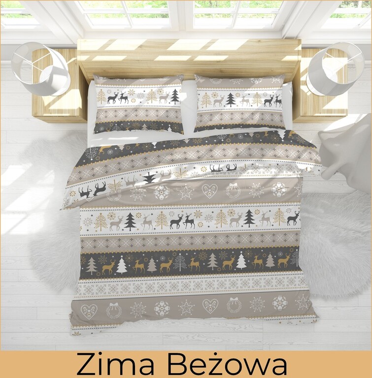 Pościel z Kory 160x200 + 2x70x80 Bawełna 100% Bielawa Produkt Polski - Zima Beżowa (7)