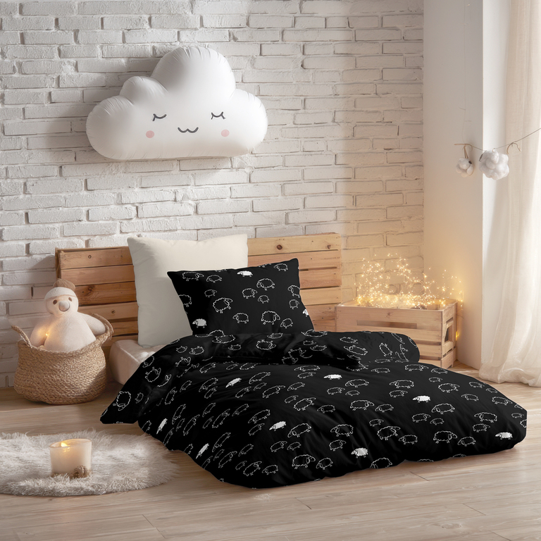 Poszewka 70x80cm na poduszkę 100% bawełna wzór: Baranki Czarne (4)