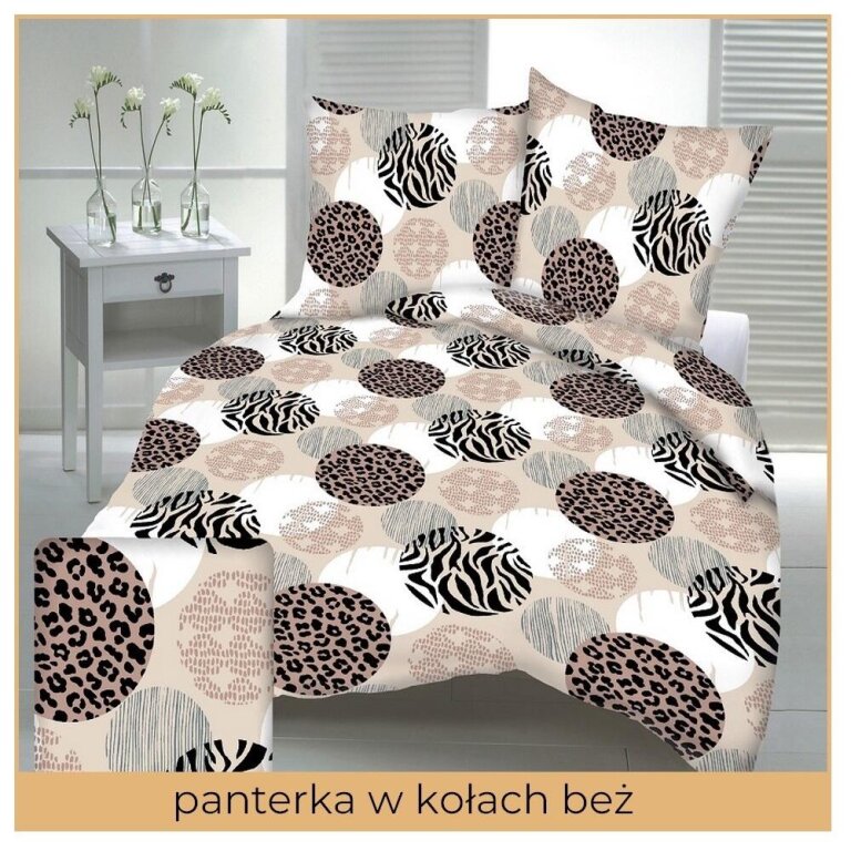 Pościel z Kory 140x200 + poszewka 70x80 POLSKI PRODUCENT - Koła panterka Beż (1)