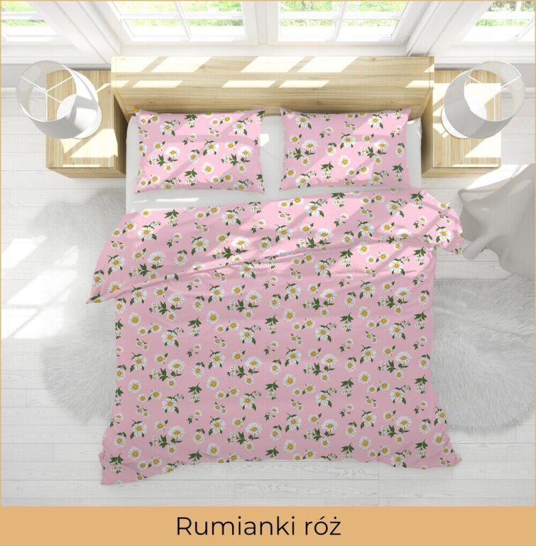Pościel z Kory 160x200 + 2x70x80 Bawełna 100% Bielawa Produkt Polski - Rumianki Różowe (3)