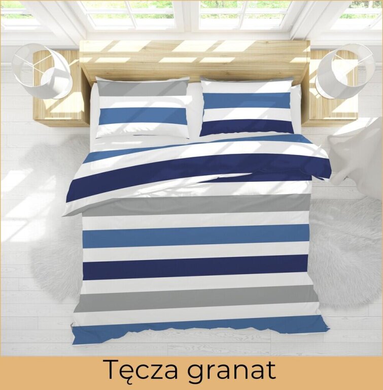 Pościel 140x200cm, 70x80cm, 140g/m2, bawełna 100% Tęcza granat (3)