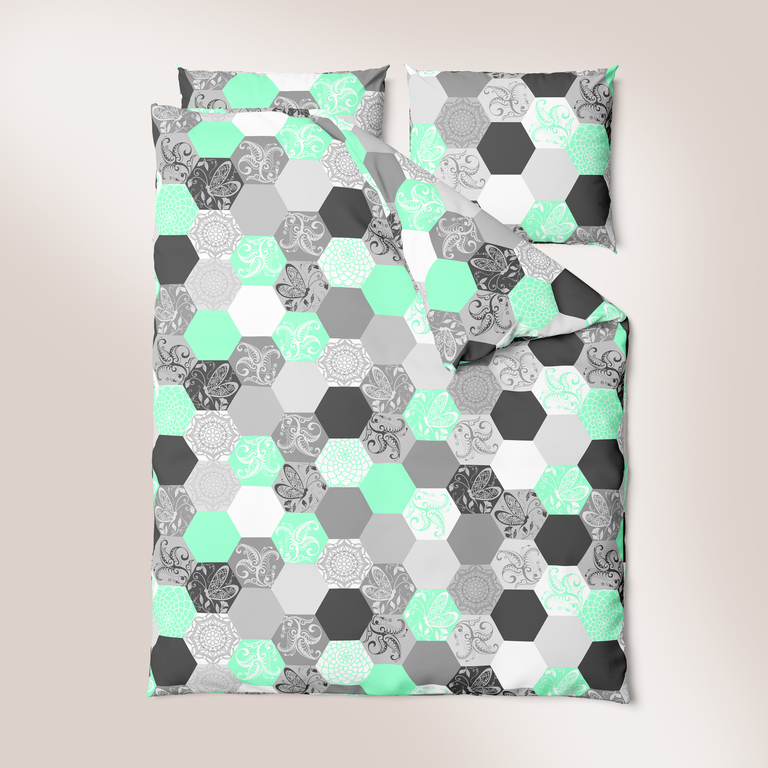 Pościel z Kory 220x200 + 2 poszewki PREMIUM 100% bawełna polska : Plastry miodu mięta (2)