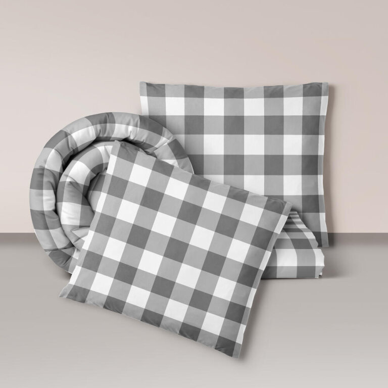Pościel z Kory 160x200 + 2x70x80 Bawełna 100% Bielawa Produkt Polski - KRATA SZARA (1)
