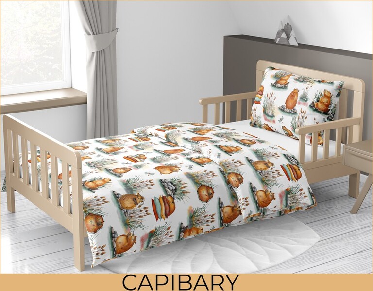 Pościel w kapibary 140x200 poszewka 50x70 pościel kapibara biała CERTFIKAT - 100% bawełna (3)