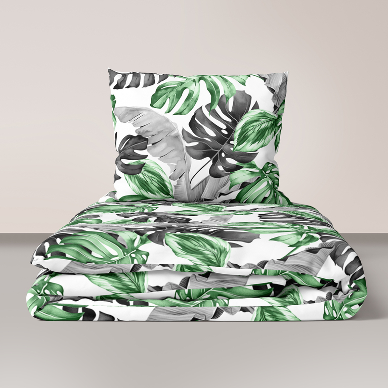 Pościel z Kory 220x200 + 2 poszewki PREMIUM 100% bawełna polska : Liście 3D zielone (1)
