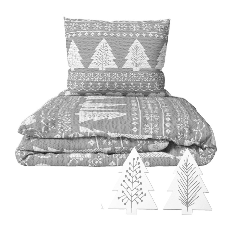 Pościel z Kory 140x200 + 1x70x80 Bawełna 100% Bielawa Produkt Polski - Choinka szara (2)