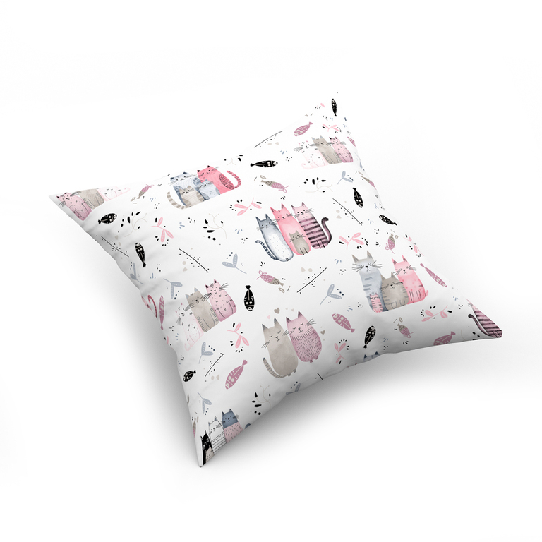 Poszewka na poduszkę jasiek 40x40 100% BAWEŁNA - FAMILY CATS PINK (1)