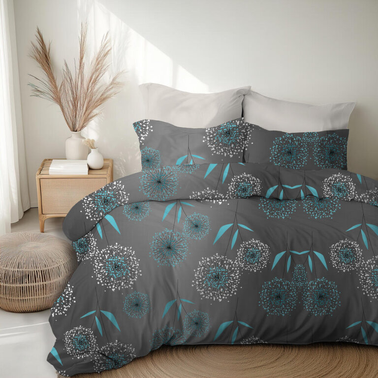 Pościel z kory 200x220 cm + 2x 70x80 cm POLSKA PRODUKCJA , wzór: Dmuchawiec turkus (8)