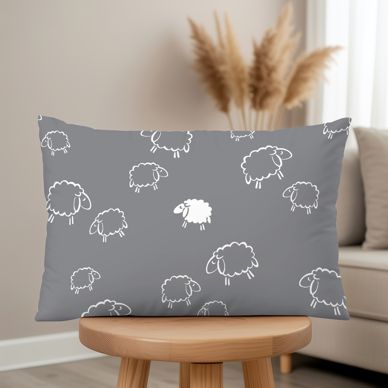 Poszewka na poduszkę 40x60cm BAWEŁNA 100% CERTYFIKAT - Baranki Szare (7)