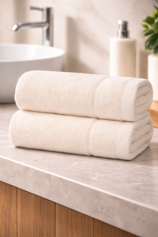 Zestaw 2x RĘCZNIK KĄPIELOWY 70x140 SPA HOTELOWY Duży Bawełniany 550g/m2 - VITO Kremowy (6)