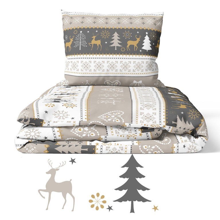 Pościel z Kory 140x200 + 1x70x80 Bawełna 100% Bielawa Produkt Polski - PRESTIGE Zima Beżowa (2)