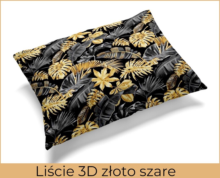 Poszewka na poduszkę 40x60cm BAWEŁNA 100% CERTYFIKAT - Liście 3d Złoto Szare (2)