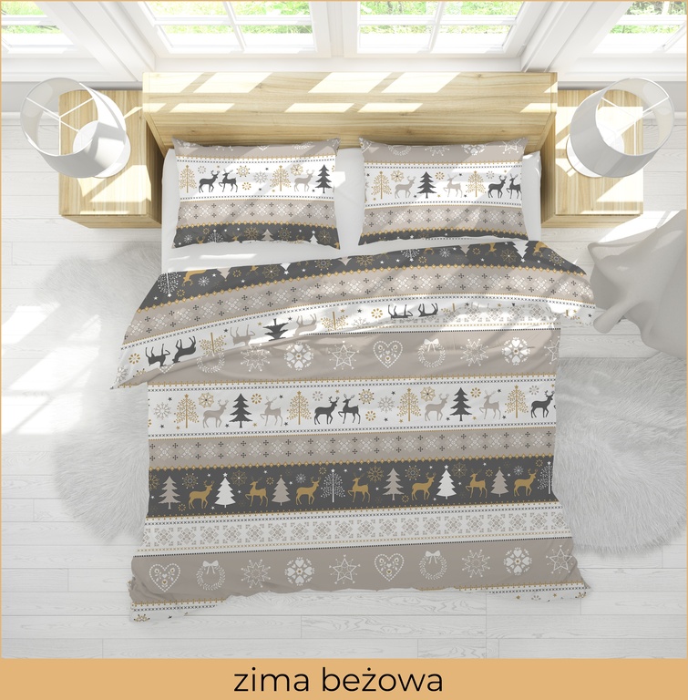 Pościel Zimowa 140x200cm, 70x80cm, 140g/m2, bawełna 100% : zima beżowa (7)