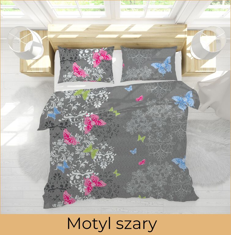 Pościel z kory 140x200 + 1x70x80 Bawełna 100% Bielawa Produkt Polski - Motyl szary (3)