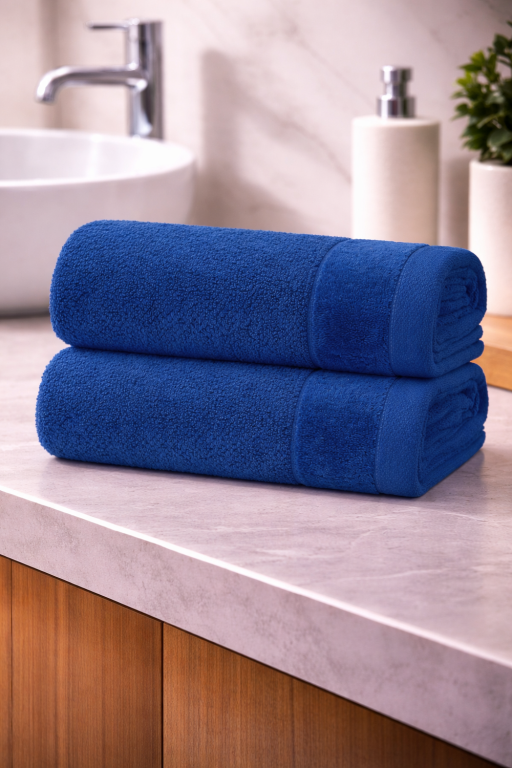Zestaw 2x RĘCZNIK KĄPIELOWY 70x140 SPA HOTELOWY Duży Bawełniany 550g/m2 - VITO Royal blue (6)