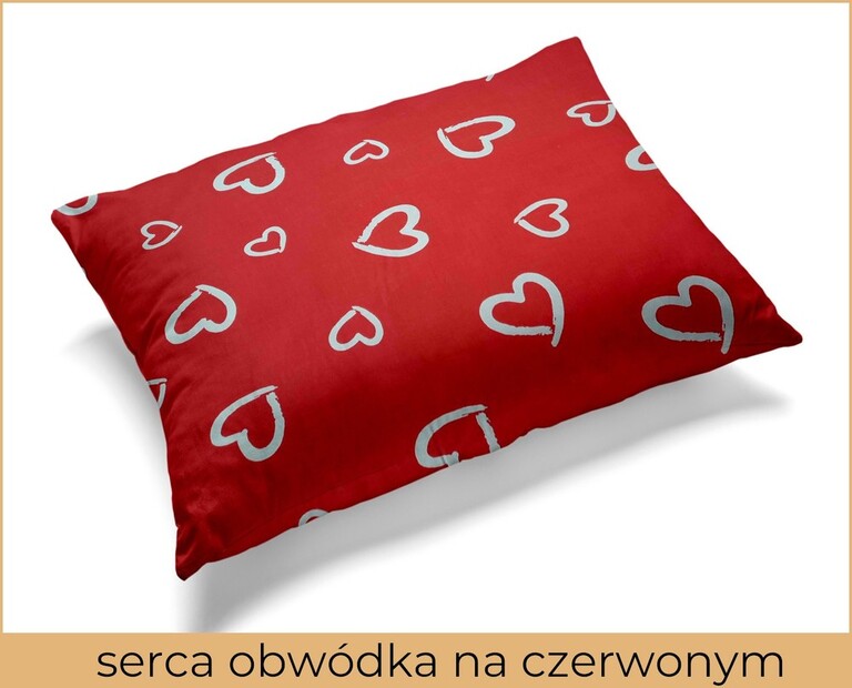 Poszewka 70x80cm na poduszkę 100% bawełna - serca obwódka na czerwonym (2)