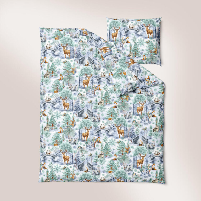  Pościel DZIECIĘCA 160x200 poszewka 50x70 dla dziecka 100% bawełna CERTYFIKAT Winter Forest Green (2)