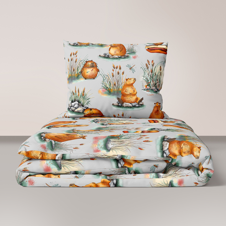 Pościel w kapibary 90x120 pościel kapibara szara CERTFIKAT - 100% bawełna (1)