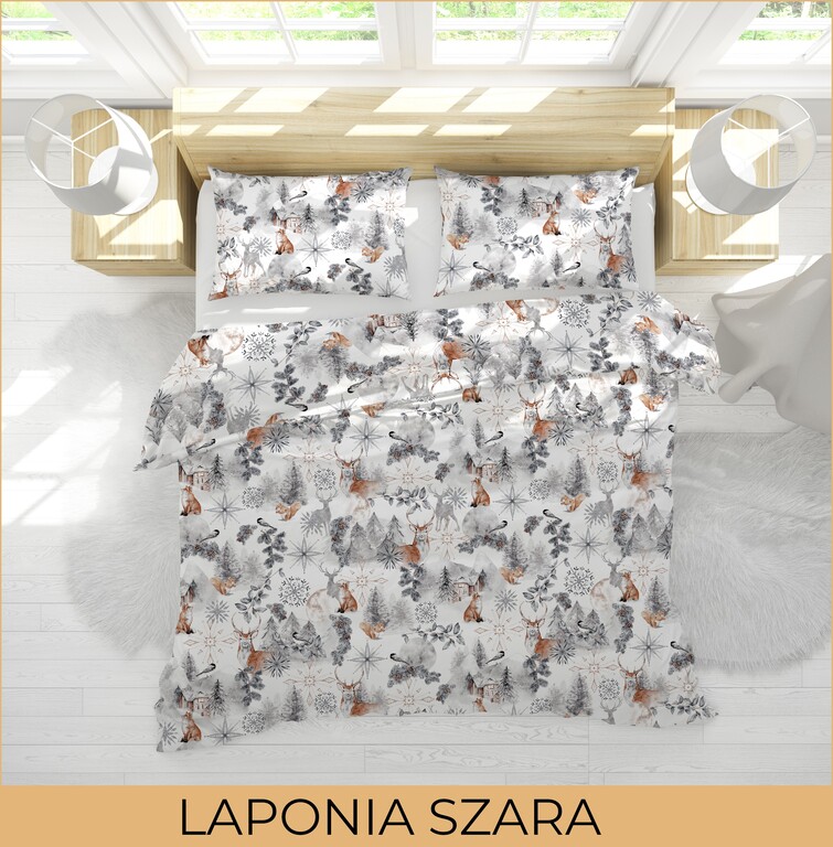 Pościel Świąteczna 140x200+70x80 zimowa polska bawełna producent, LAPONIA SZARA (7)