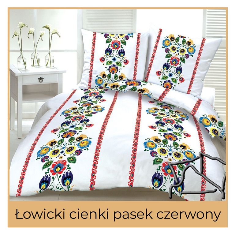 Pościel z kory 160x200cm + 2szt. 70x80cm -PRESTIGE Łowicki pas czerwony (1)