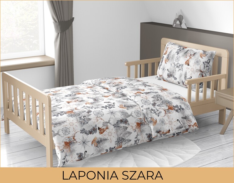 Pościel Świąteczna Dziecięca 140x200+70x80 zimowa polska bawełna producent, LAPONIA SZARA (7)